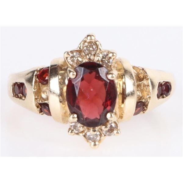 GARNET & DIAMOND 10K YELLOW GOLD LADIES RING