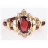 Image 1 : GARNET & DIAMOND 10K YELLOW GOLD LADIES RING
