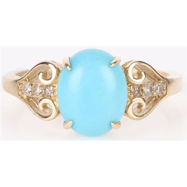 10K YELLOW GOLD TURQUOISE DIAMOND LADIES RING