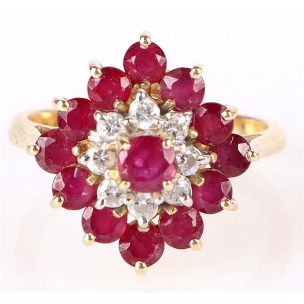 14K YELLOW GOLD RUBY DIAMOND LADIES RING