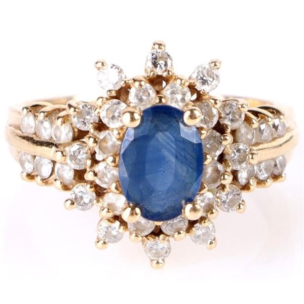 14K YELLOW GOLD SAPPHIRE DIAMOND LADIES RING