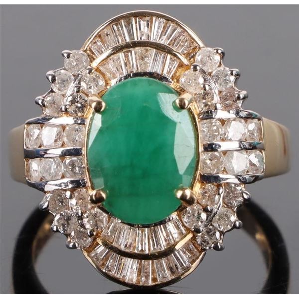 14K YELLOW GOLD EMERALD DIAMOND RING W/ CERT