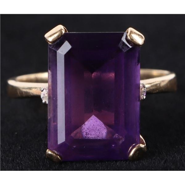 9.0CT AMETHYST & DIAMOND 14K GOLD LADIES RING