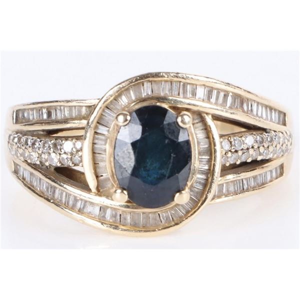 14K YELLOW GOLD 1CT OVAL SAPPHIRE & DIAMOND RING