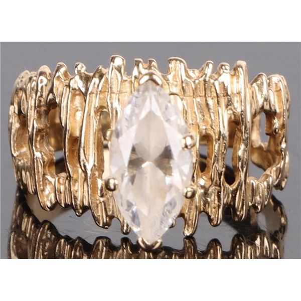 14K YELLOW GOLD QUARTZ MARQUISE LADIES RING