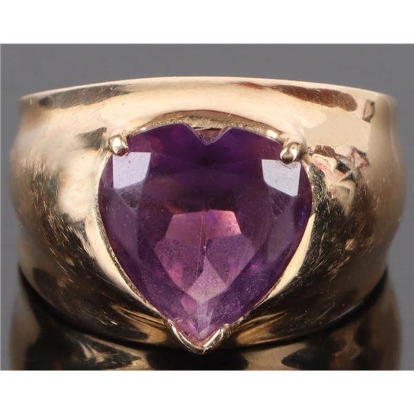 ~2CT AMETHYST HEART 14K YELLOW GOLD RING