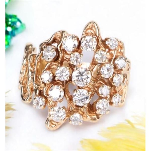 14K 1.5CTW  DIAMOND LADIES GOLD  CLUSTER RING