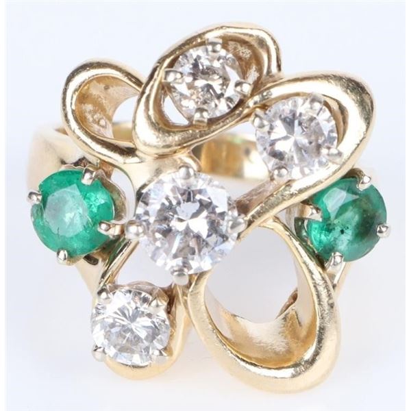 14K YELLOW GOLD DIAMOND & EMERALD LADIES RING