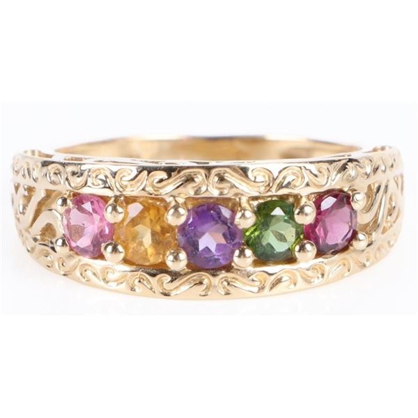 14K GOLD MULTI-GEMSTONE MODERN FILIGREE RING