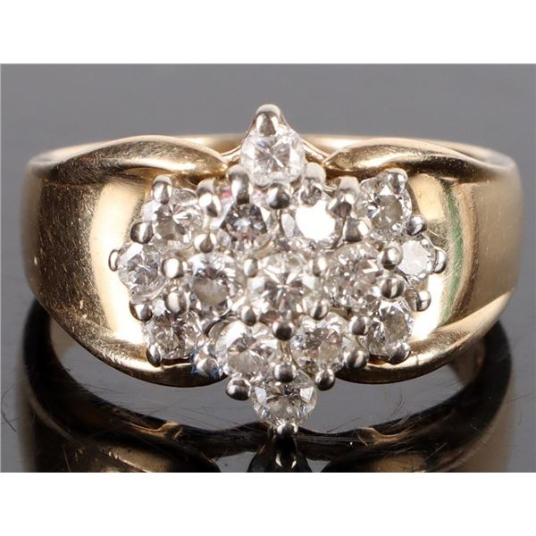 14K YELLOW GOLD 1.08CTW  DIAMOND CLUSTER RING