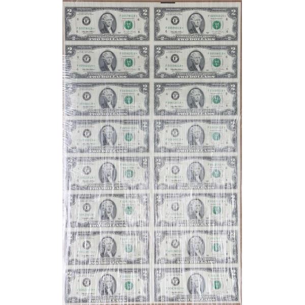 1995 $2 FR 1936-F UNCUT STAR NOTE SHEET OF 16