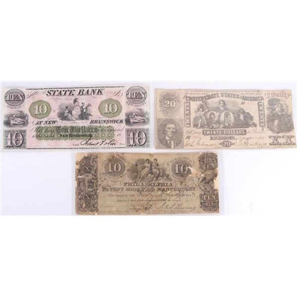 ASSORTED 1800'S OBSOLETE $10 & $20 BANKNOTES - (3)
