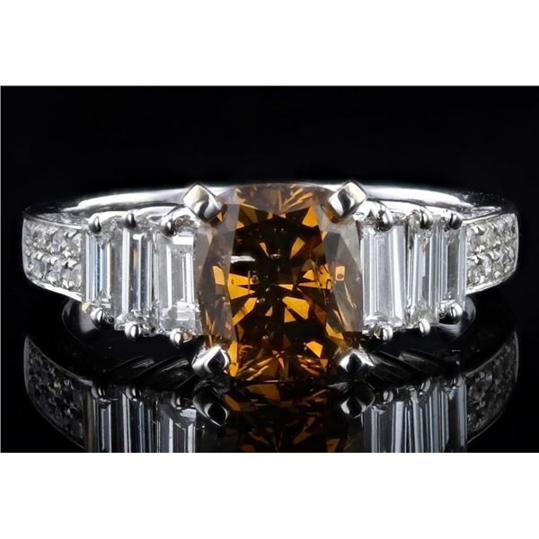 GIA 2.10CT FANCY BROWN SI2 DIA 18K WHITE GOLD RING