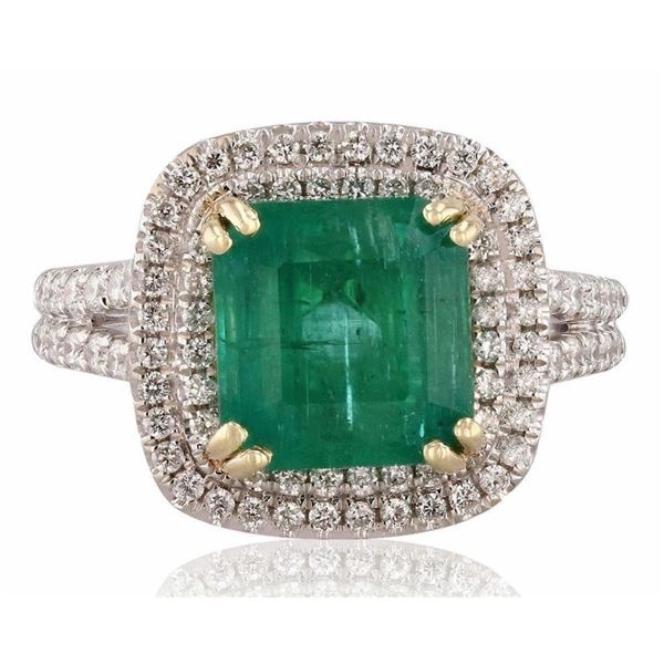 3.74CT EMERALD & 0.64CT DIA 18K GOLD RING W/ GIA