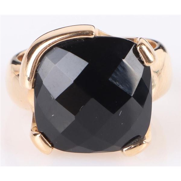 18K YELLOW GOLD BLACK ONYX LADIES RING