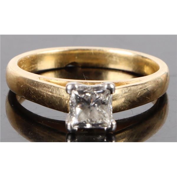 18K YELLOW GOLD .50CT PRINCESS CUT LADIES RING