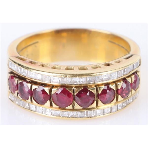 18K YELLOW GOLD RUBY DIAMOND LADIES RING
