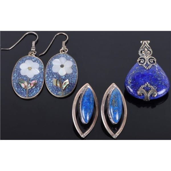 STERLING SILVER EARRINGS & PENDANT LOT OF 3