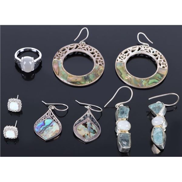 STERLING SILVER VARIOUS GEMSTONE JEWELRY LOT OF 5