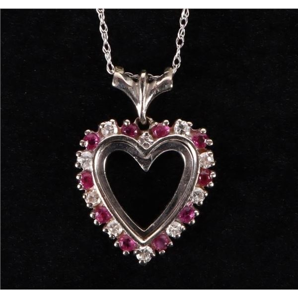 0.4CTW RUBY & DIAMOND 14K  WHITE GOLD NECKLACE