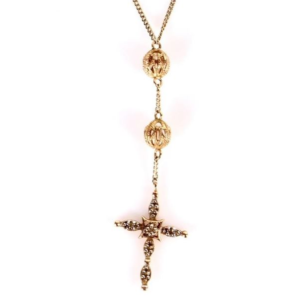 BEAUTIFUL 14K FILIGREE BEAD ROSARY STYLE NECKLACE