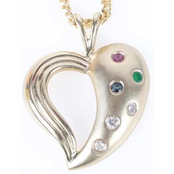 14K YELLOW GOLD HEART BIRTH STONE NECKLACE