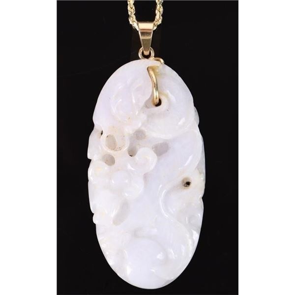 14K GOLD NECKLACE W/ 2" LAVENDER JADE PENDANT