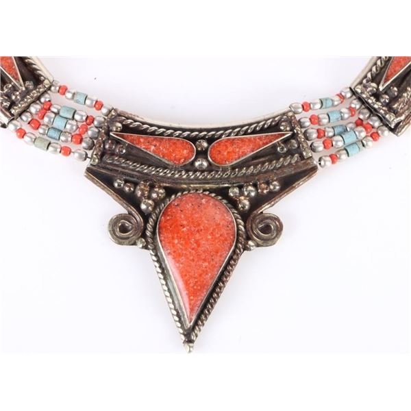 CORAL SOUTHWEST-STYLE STERLING SILVER NECKLACE