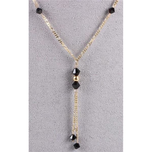 14K YELLOW GOLD ONYX BEADED LADIES NECKLACE