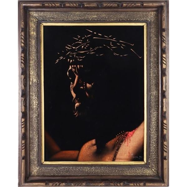 VELVET PASTEL PAINTING OF JESUS W/ CROWN OF THORNS