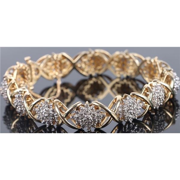 14K YELLOW GOLD "X" STYLE GOLD & DIAMOND BRACELET