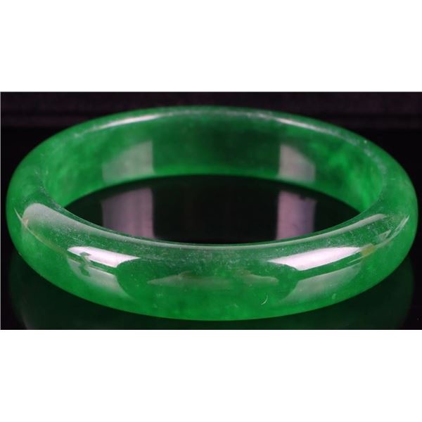 B+C GRADE GREEN JADE HOLOLITH BANGLE GIA CERT