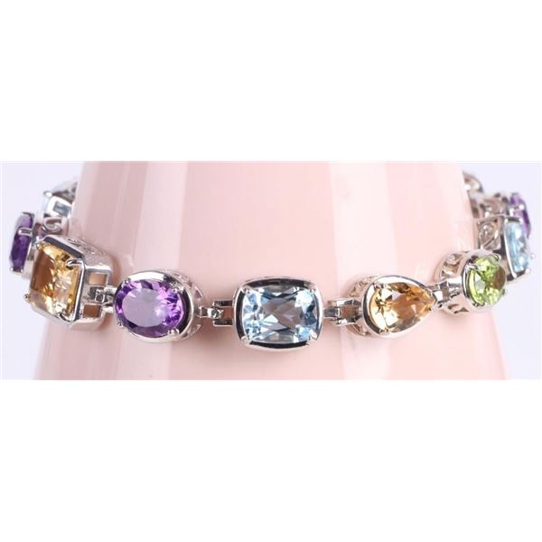 STERLING SILVER ASSORTED GEM LADIES BRACELET