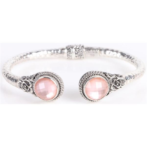 SARDA 0.925 SILVER ROSE QUARTZ LADIES CUFF BANGLE