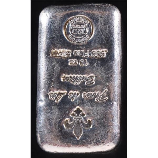 .999 FINE SILVER FLEUR DE LIS 10 T-OZ. BULLION ISO