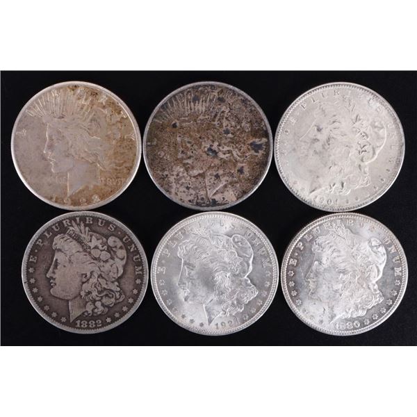 1880-1928 MORGAN SILVER DOLLAR COINS (6)