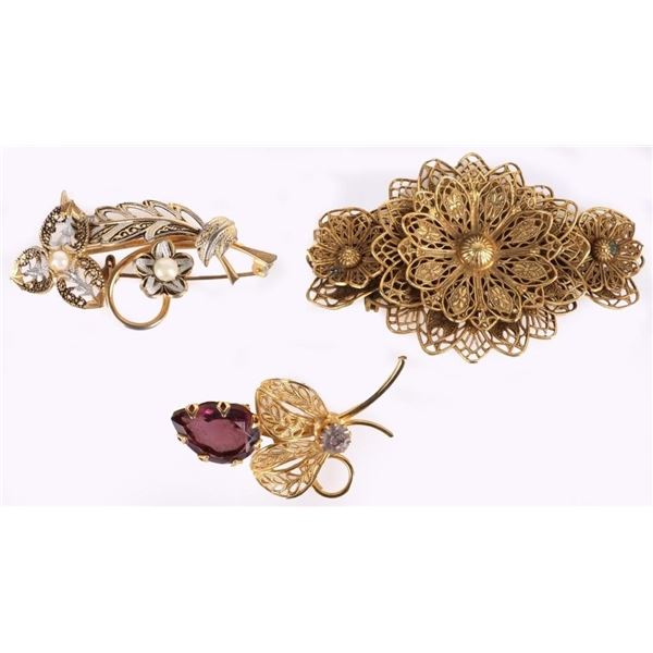 ANTIQUE METAL COSTUME BROOCHES LOT (3)