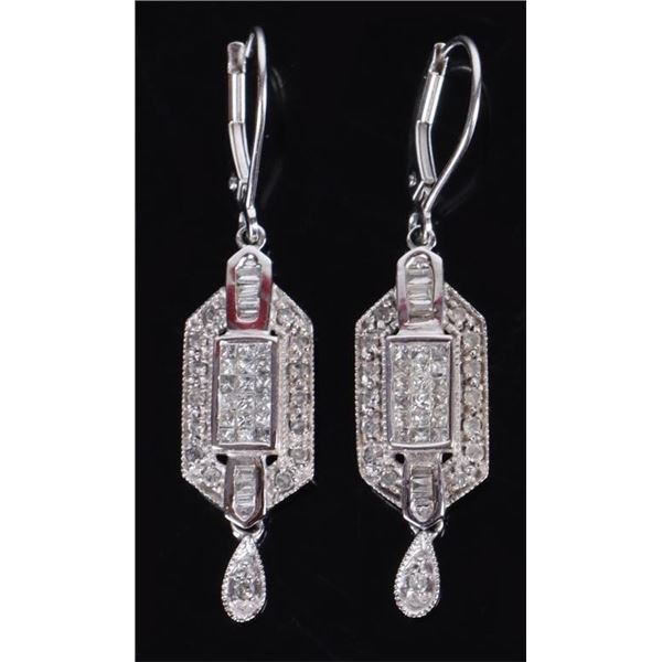 ART DECO 1.56CTW DIAMOND 14K GOLD DANGLE EARRINGS