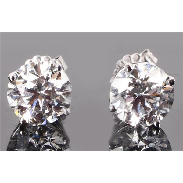 14K WHITE GOLD 4.09CT DIAMOND STUD EARRINGS IGI