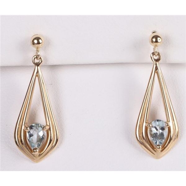 14K YELLOW GOLD BLUE TOPAZ DANGLE EARRINGS