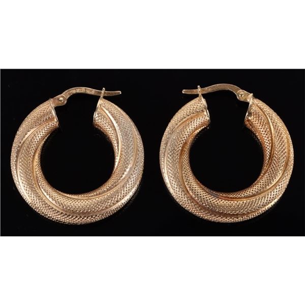 14K YELLOW GOLD FILIGREE LADIES HOOP EARRINGS