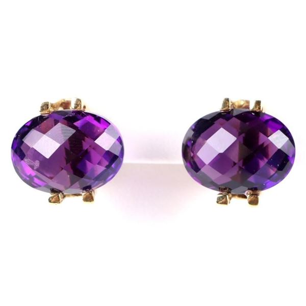~25.0CTW AMETHYST 18K YELLOW GOLD EARRINGS