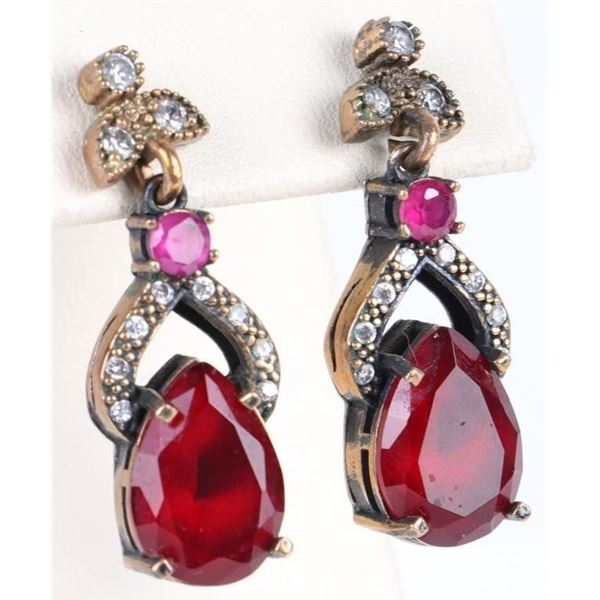 STERLING SILVER PINK RUBY LADIES EARRINGS