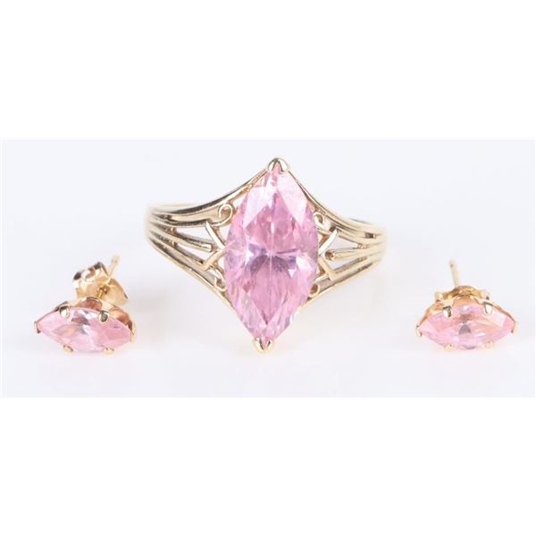 PINK CUBIC ZIRCONIUM 10K YELLOW GOLD JEWELRY SET