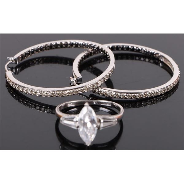 STERLING SILVER LADIES RING AND EARRING SET