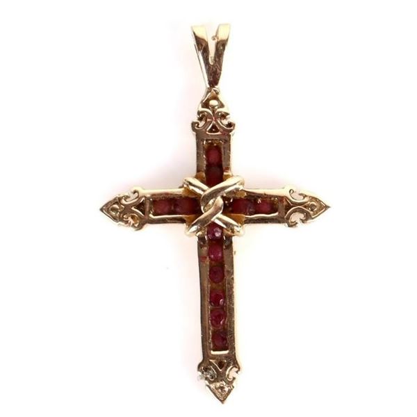 BEAUTIFUL 10K YELLOW  GOLD RUBY CROSS PENDANT