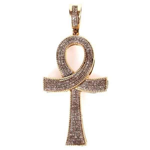 ~2.50CTW DAIMOND 10K YELLOW GOLD ANKH PENDANT