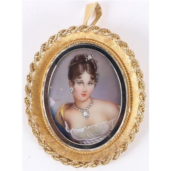 VINTAGE 18K YELLOW GOLD PORTRAIT LADIES PENDANT