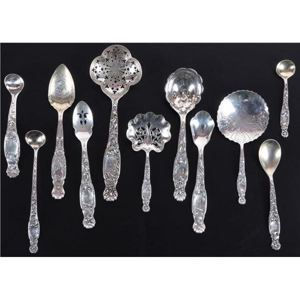 ANTIQUE WHITING HERALDIC STERLING ORNATE SPOONS