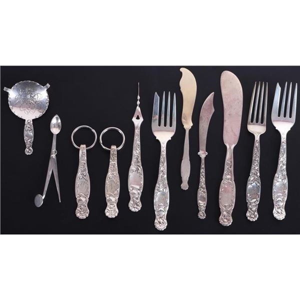 ANTIQUE WHITING HERALDIC STERLING SILVER UTENSILS